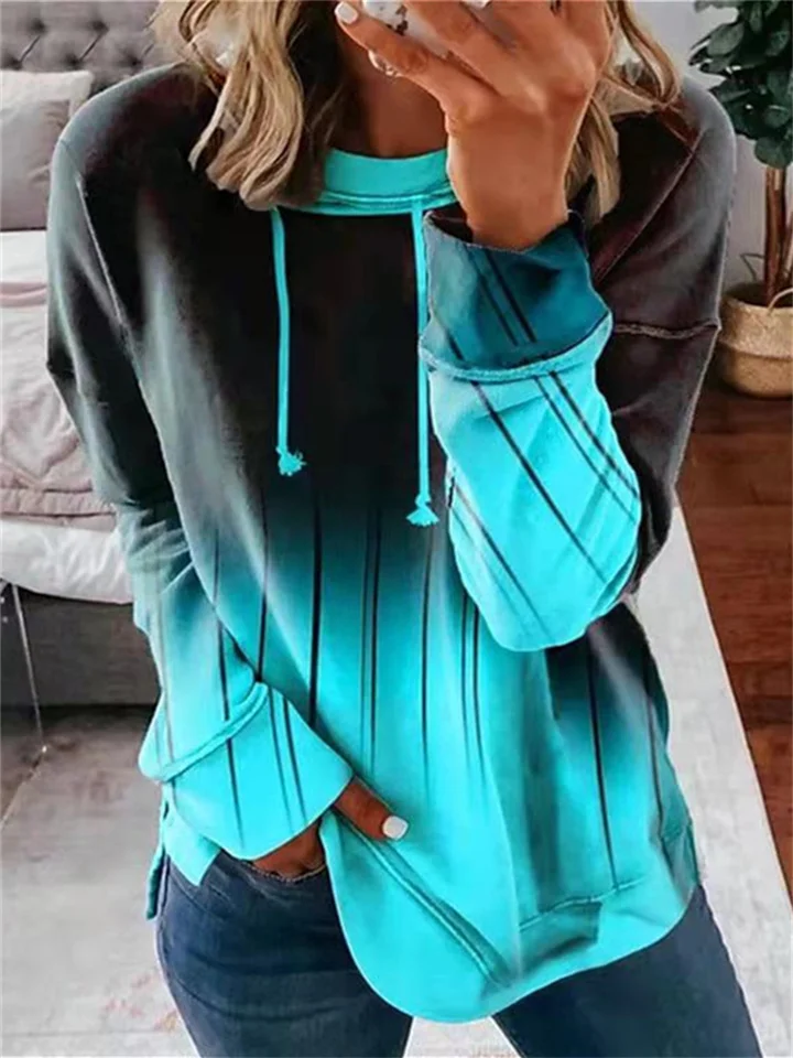Women's Sweatshirt Gradient Print Casual Daily Sports 3D Print Sportswear Casual Hoodies Sweatshirts Loose Light Blue-Mixcun