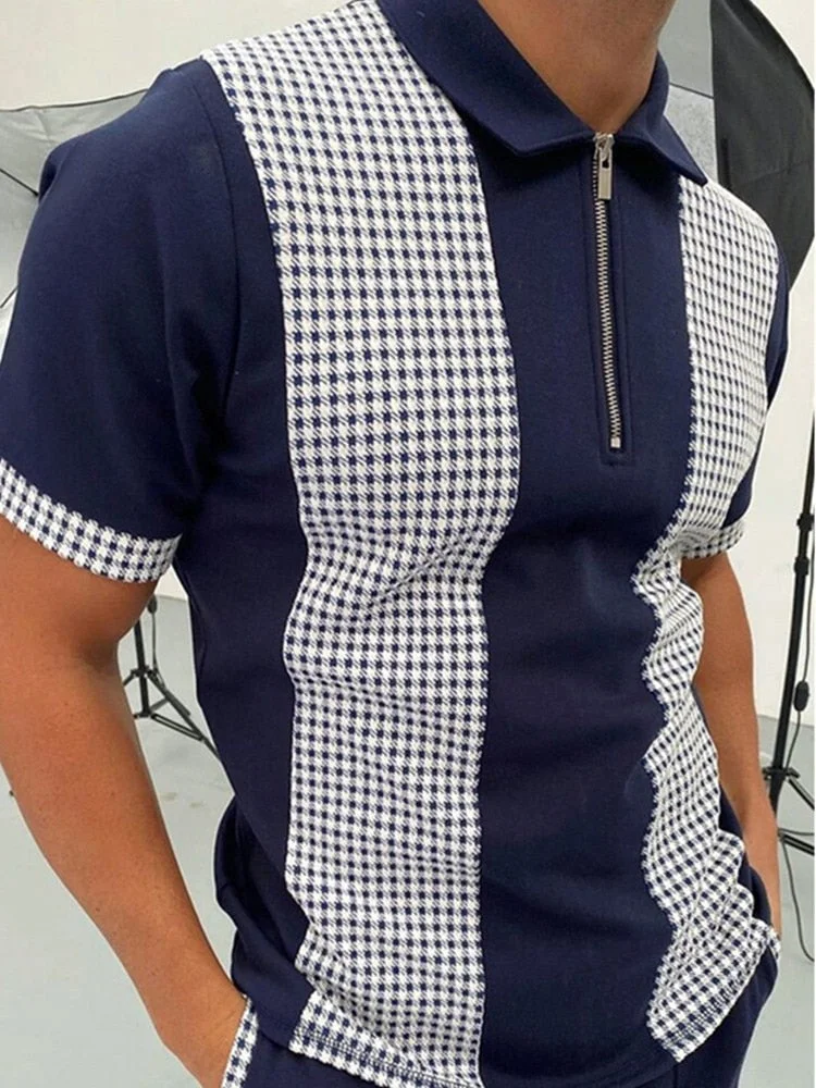 2021 Men Polo Shirts Casual Patchwork Turn-down Collar Zipper Design Summer Fashion Short Sleeve Tops Harajuku Mens Streetwear