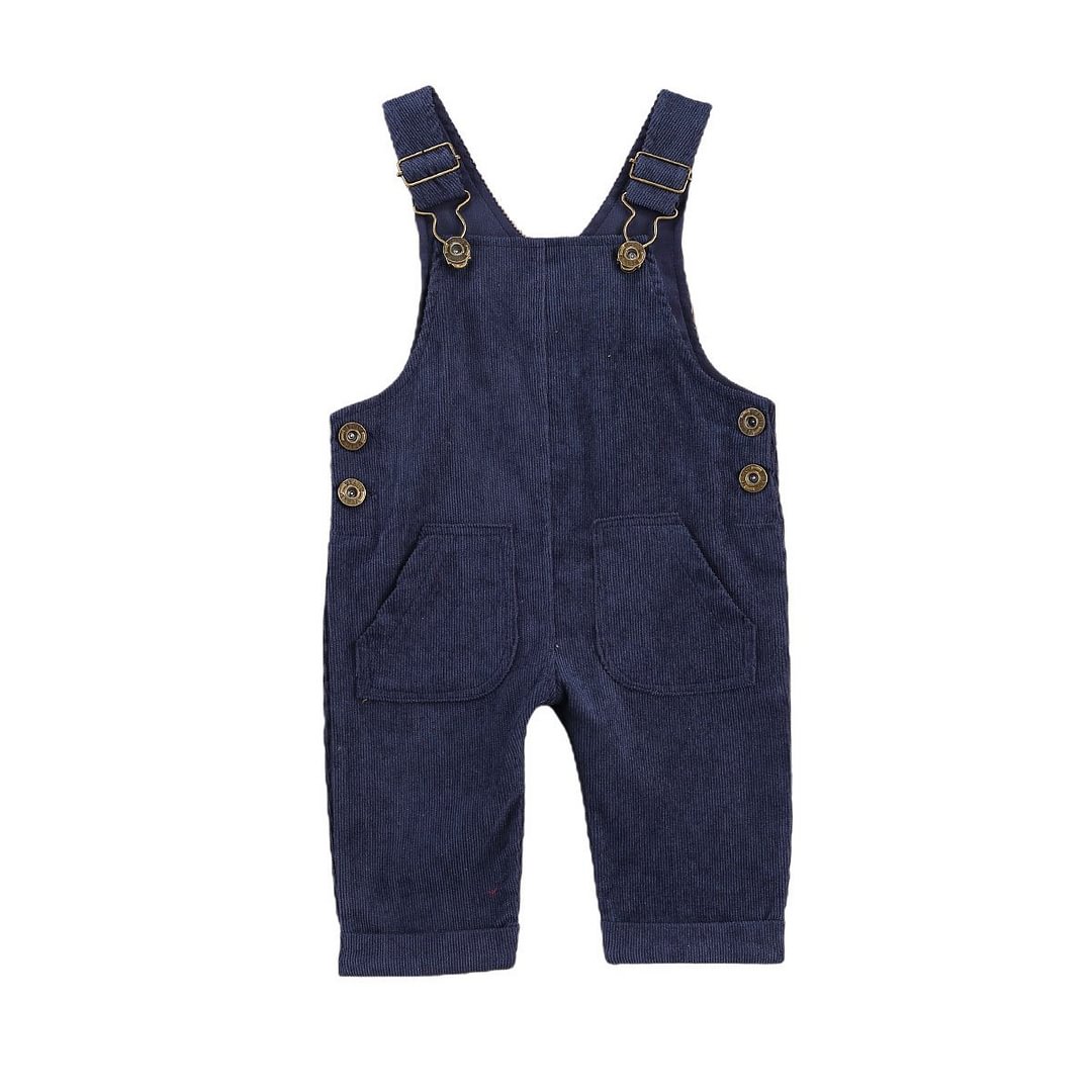 Baby Boy Girl Corduroy Suspender Pants Buttons Loose Fit Solid Color Trousers with Pockets, Toddler Adjustable Buckle Outfit