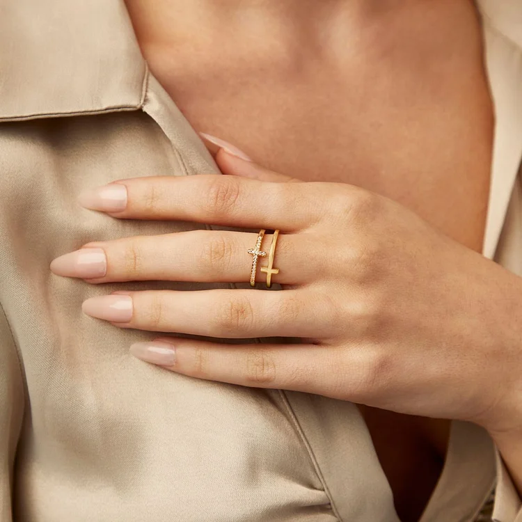 To My Daughter "Pray Through It" Twin Band Cross Ring - Gold
