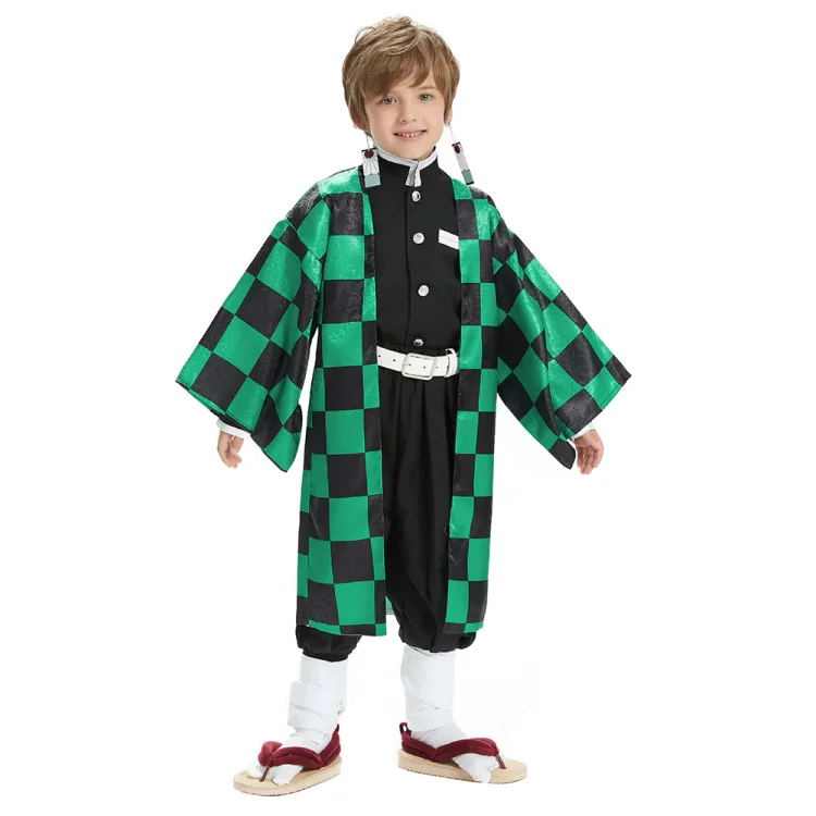 Demon Slayer: Kimetsu no Yaiba Kids Kimono Outfit Kamado Tanjirou Halloween Carnival Suit Cosplay Costume