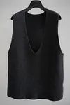 Deep V-neck Loose Pure Merino Wool Knitted Vest--Dark gray/White