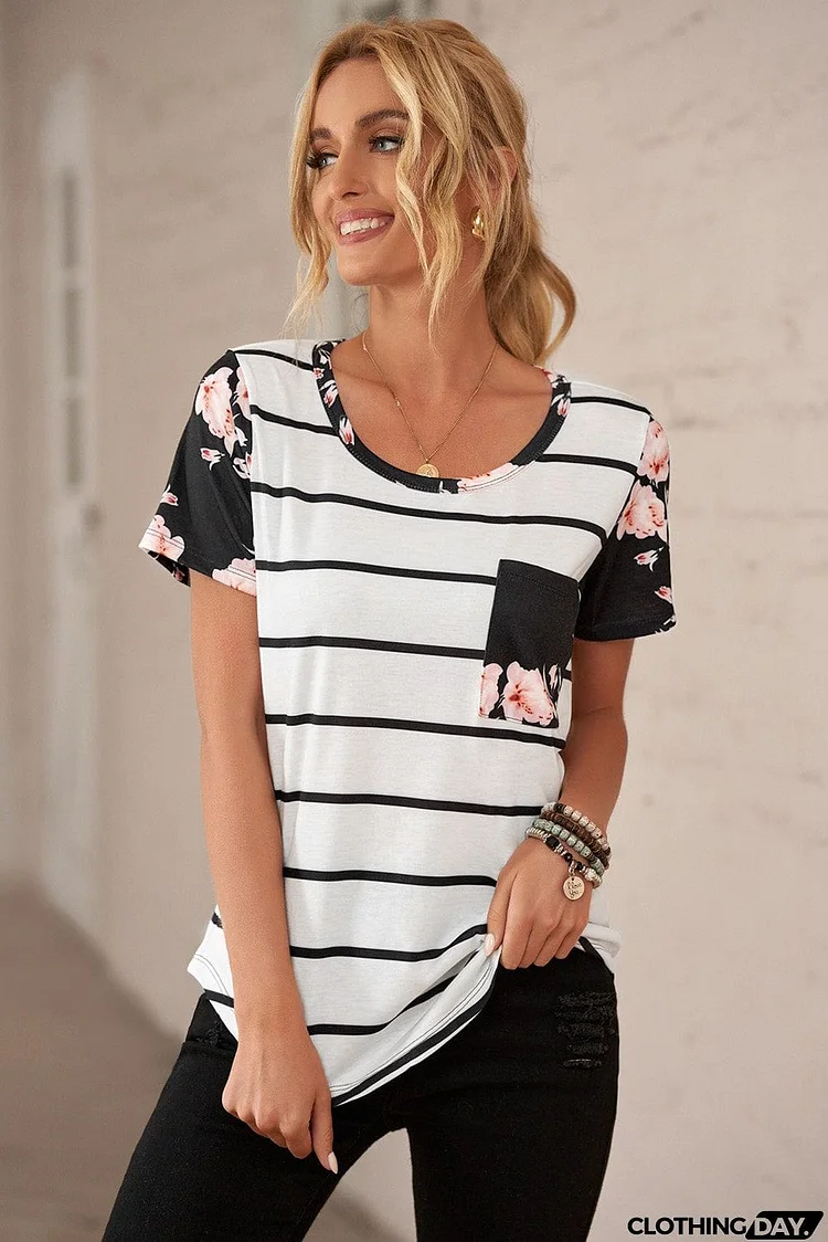 Striped T-shirt with Patch Pocket