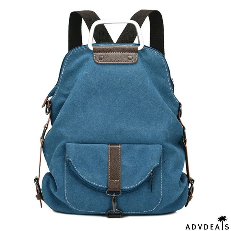 New Canvas Zipper Up Metal Handle Designer Backpack
