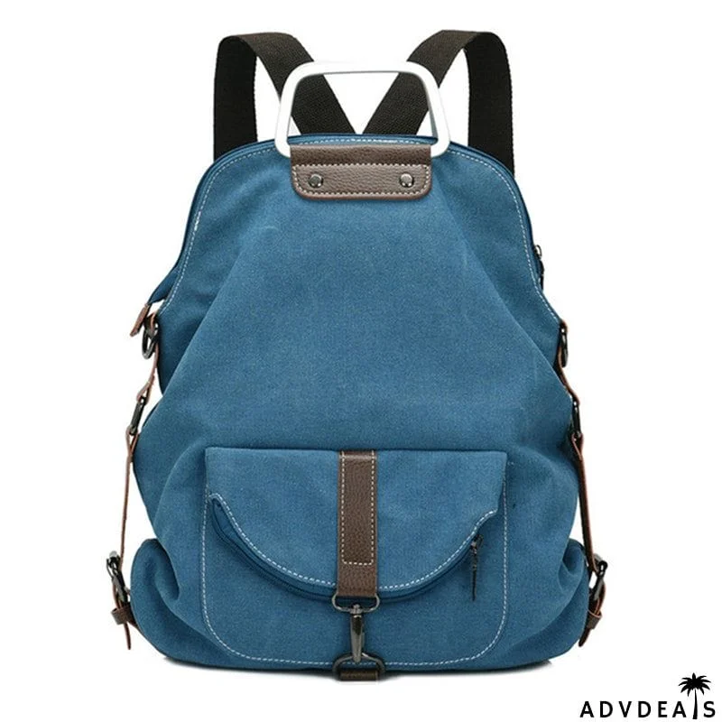 New Canvas Zipper Up Metal Handle Designer Backpack