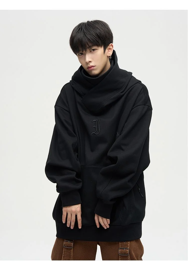 Hip Hop Street Style Turtle neck Embroidered Solid Hoodie