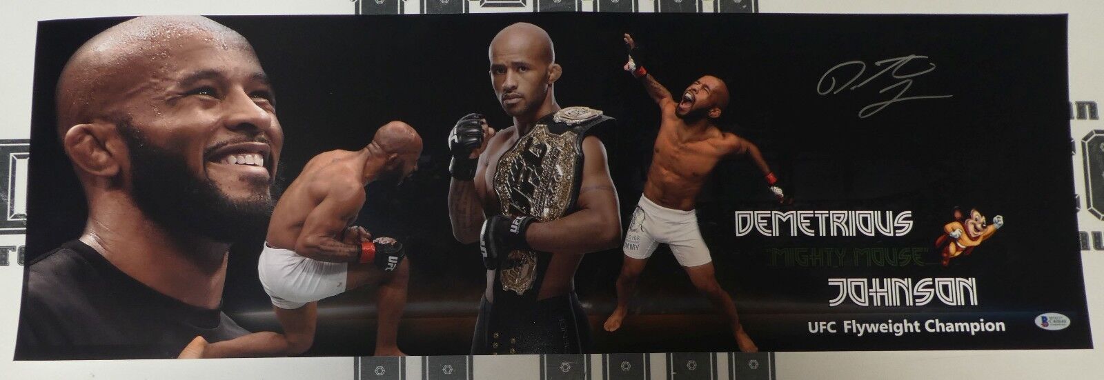 Demetrious Johnson Signed UFC 10x30 Panoramic Photo Poster painting BAS Beckett COA Picture Auto