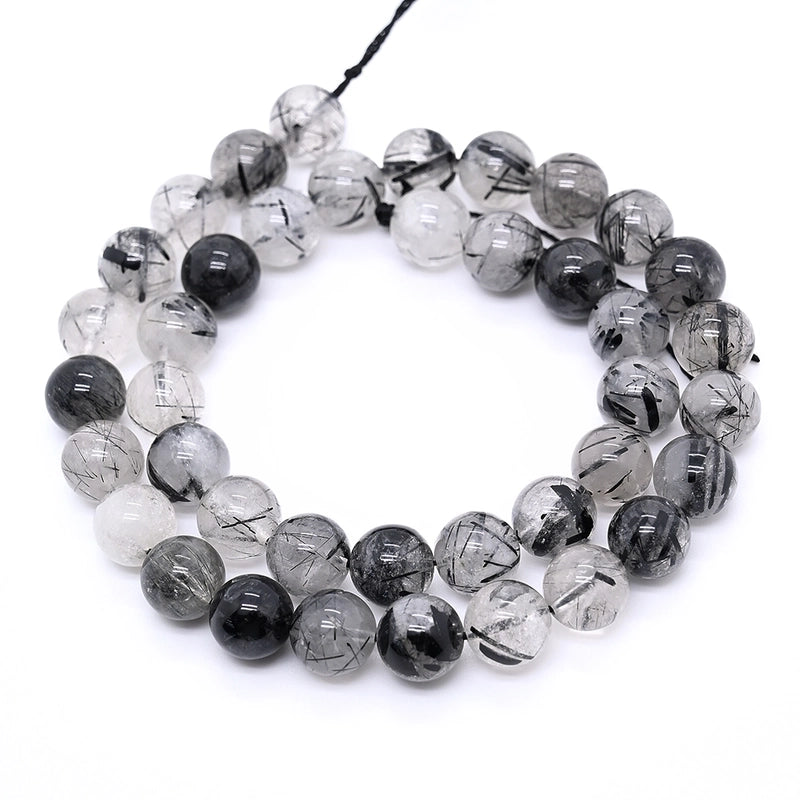 1 Strand/Package 10mm 6mm 8mm Hole Under 1mm Hole 1~1.9mm Natural Stone Black Hair Crystal Grade A Round Simple Lines Polished Jewelry Accessories