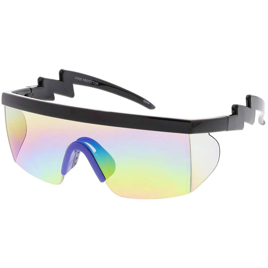 Oversize Semi Rimless Goggle Shield glasses Mirrored Lens 60mm