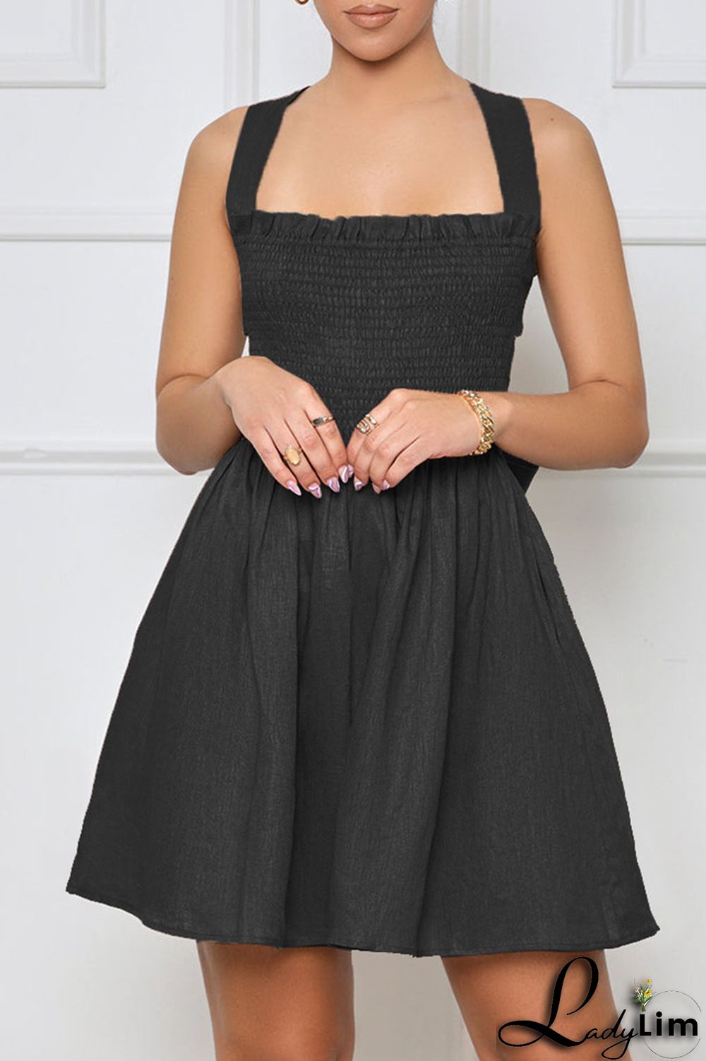 Brown Sexy Solid Bandage Patchwork Fold Spaghetti Strap A Line Dresses