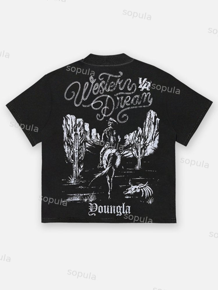Western Cowboy Back Make Old Large Cotton T-shirt - Sopula｜Premium Graphic Tees & Graphic Clothing