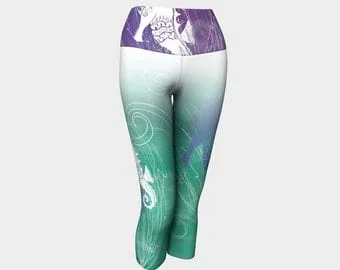 Pornhint Scribbly Seahorse in Green OmbrŽ Yoga Capri Leggings