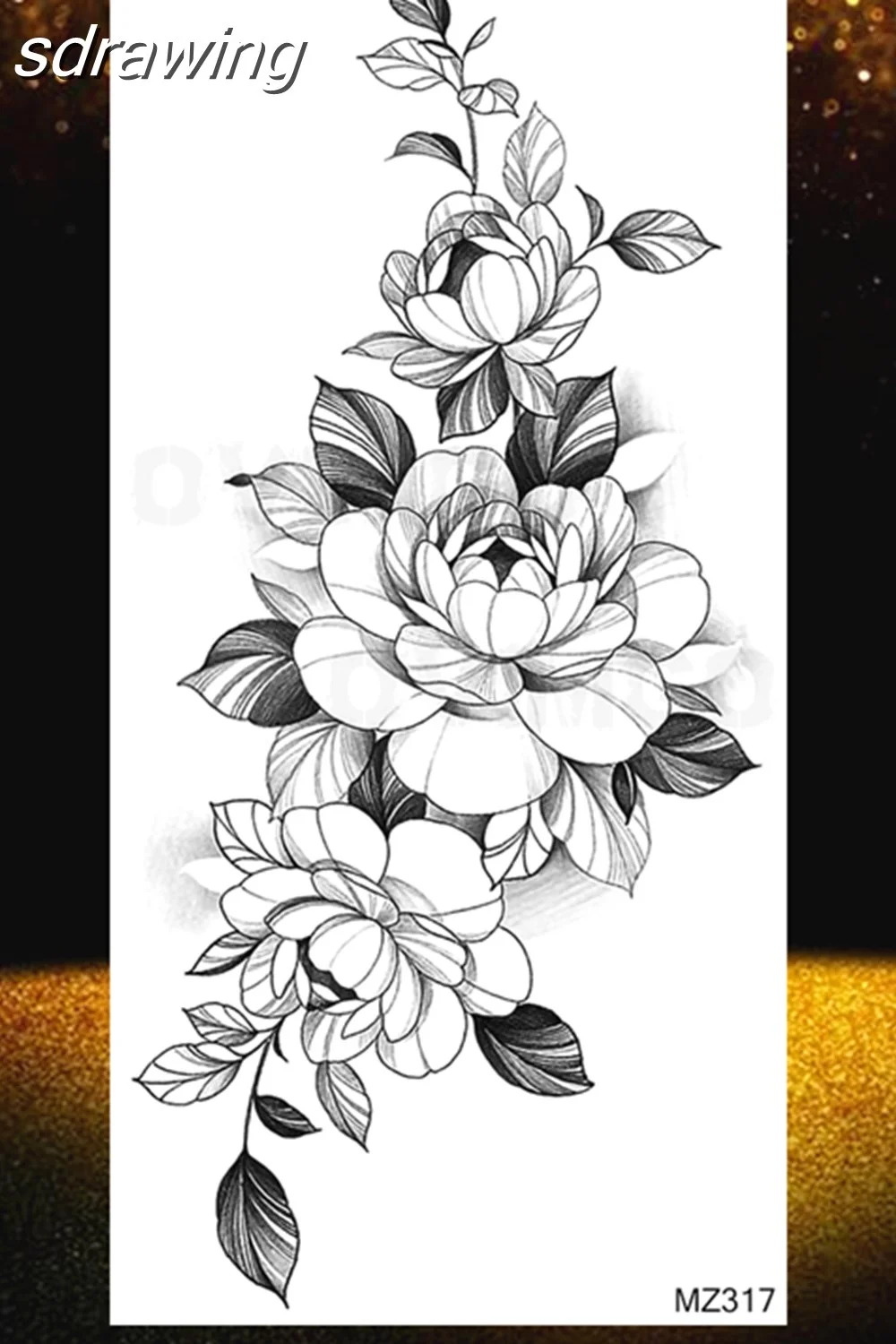  Black Rose Flower Temporary Tattoos Fake Waterproof Tatoo Body Art Arm Leg Floral Peony Bloosom Tattoo Stickers Makeup 928-0