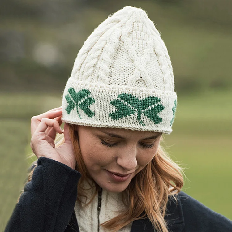 Utbros Women's Vintage Irish Shamrock Knit Hat