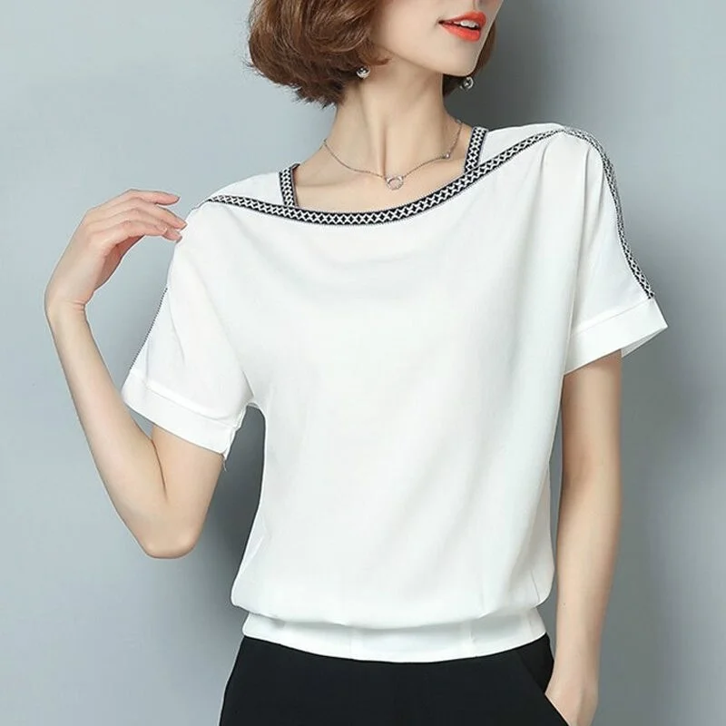 summer new 2020 chiffon women blouse shirt causal plus size short sleeve women tops solid white red yellow color blusas 0370 30