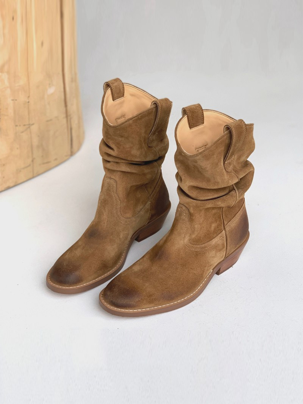 Pleated Chunky Heeled Knight Boots hjn Shicloths