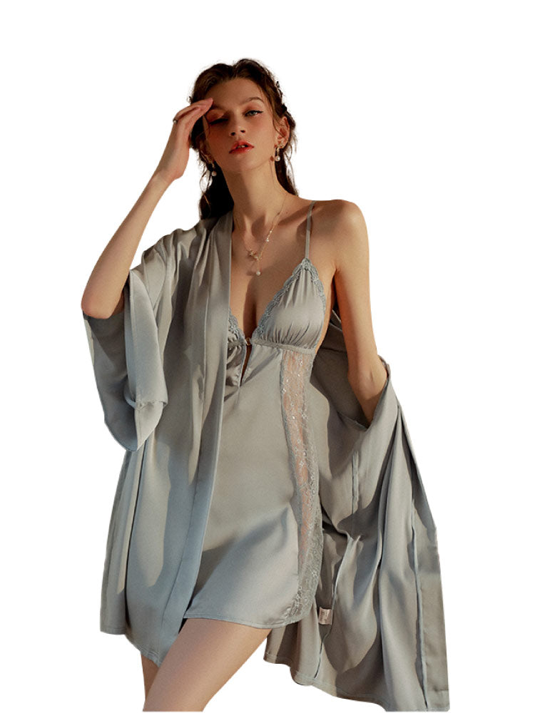 Lovingerie - Lace Dress with Cross Front Closure Sleepwear Nightgown Robe
