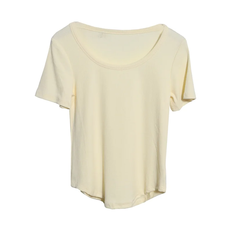 Breakj Solid Color Irregular U-Neck Short-Sleeved T-Shirt Woman Xia Slimming Leisure Short Coat 1809