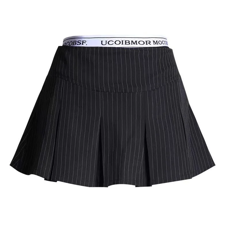 Nigikala Nigikala Girls Black Fake Two Spliced Half-Body Skirt High-Waisted Stripe Short Skirt Short Skirt 100-Fold Skirt