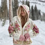 Bohemian Style Plant Flower Embroidery Women's Knitted Hooded Sweater Coat - Image 2