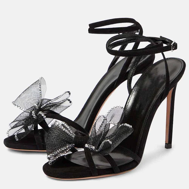 Open Toe Stiletto Heels Wedding Ankle Strap Black Sandals for Women |FSJ Shoes