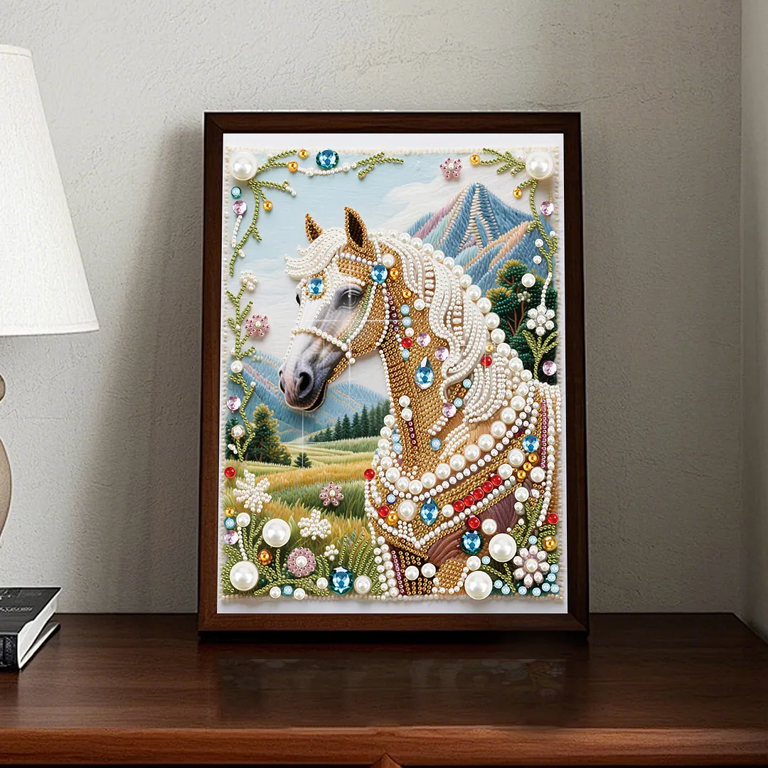 Horse Special Shaped DIY Partial Drill Diamond Art Pearl Painting Kit for Adults Beginners Home Decor Art Craft Pearl Diamond Painting 30x40cm