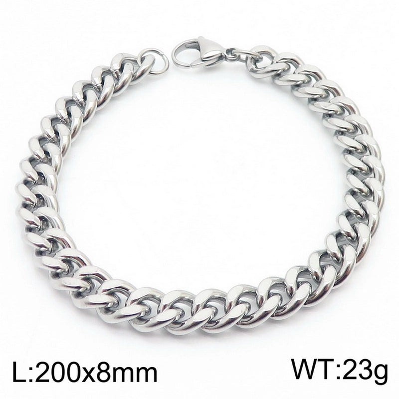 Stainless Steel Personality Fashion Trend Simple Two-Side Grinding Cuban Link Chain Bracelet Accessories