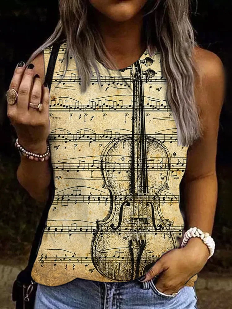Violin And Musical Note Art Tank Top