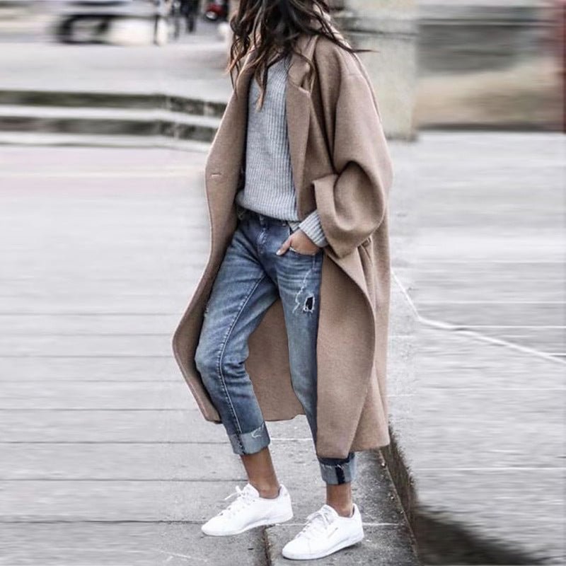 Casual Solid Color Shawl Collar Long Sleeve Coat