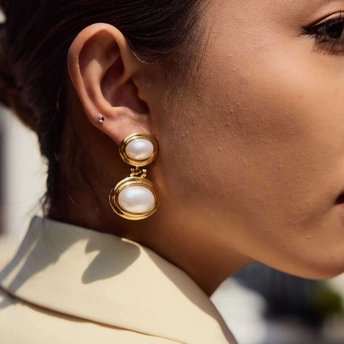 Jie Ding Pearl Earrings Stainless Steel Earrings Earrings Female Design Niche Titanium Steel