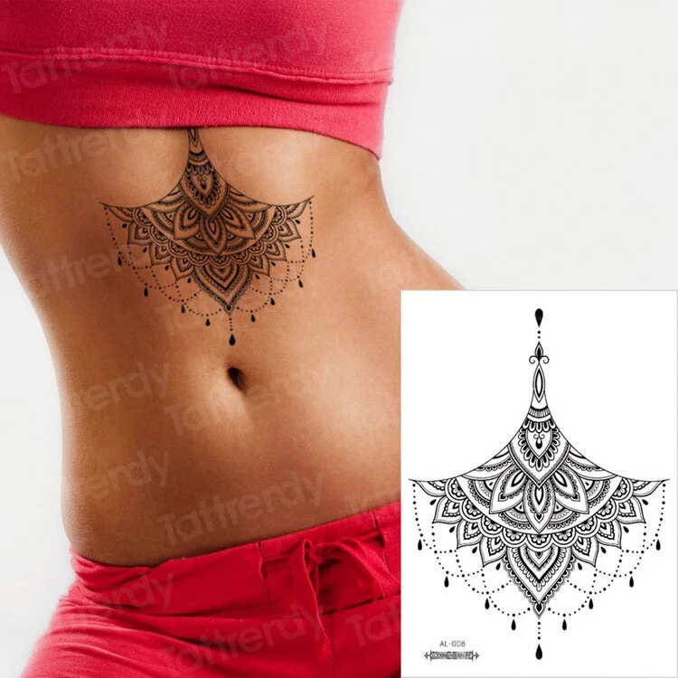 Waterproof Temporary Sticker Geometric dragonfly Sternum Tattoo Black Triangle Tattoos Body Arm Fake Tatoo Chains Sternal patch