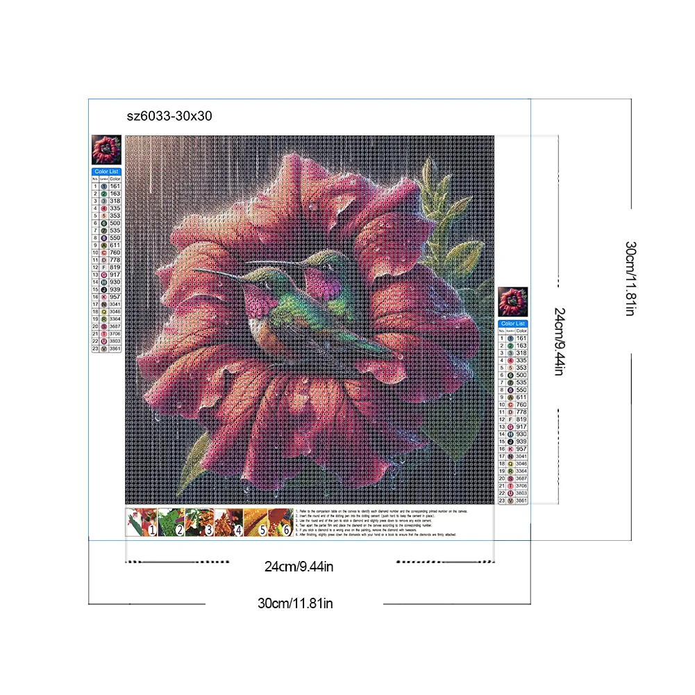 Diamond Painting - Full Round Drill - Flower Hummingbird(Canvas|30*30cm)