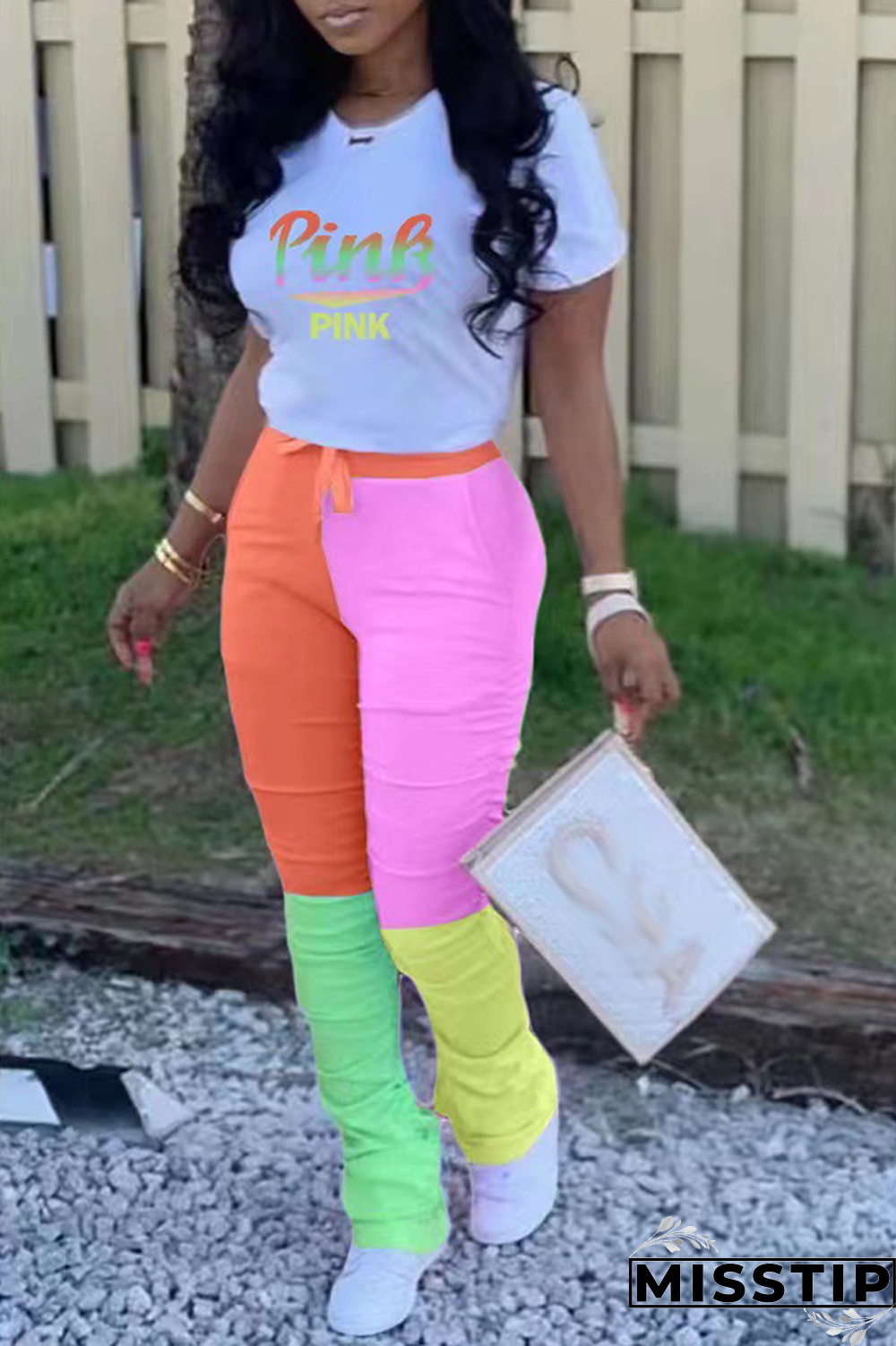 Orange Casual Print Patchwork O Neck Short Sleeve Two Pieces