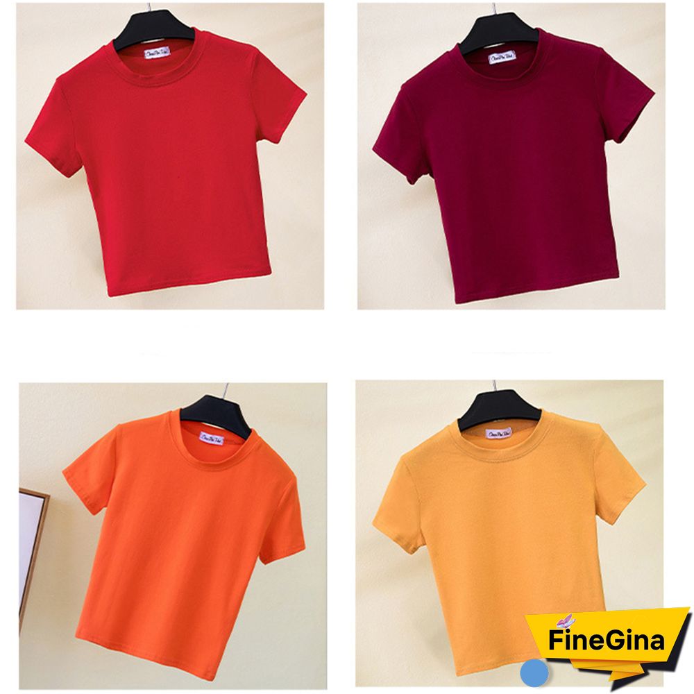 Green Crop Top T-Shirt Female Solid Cotton O-Neck Short Sleeve T-shirts For Women High Waist Slim Short Sport Femme T-Shirt