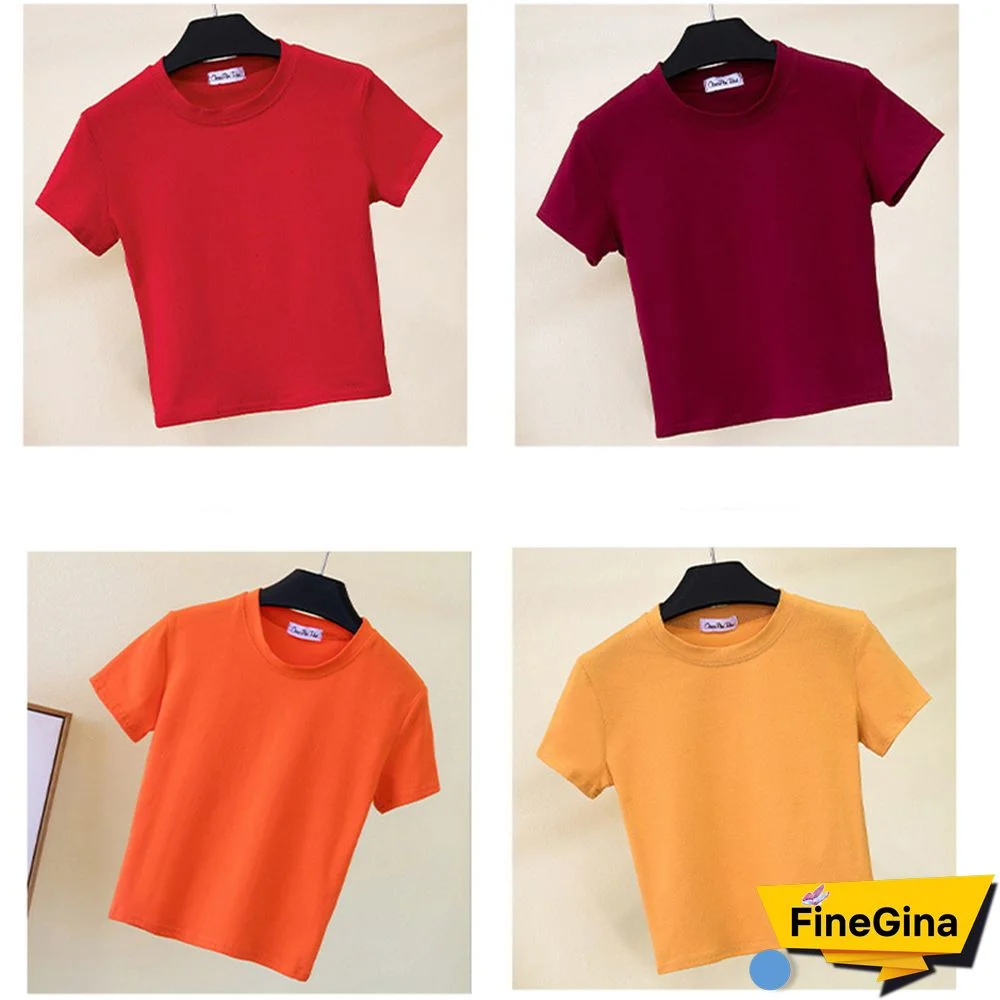 Green Crop Top T-Shirt Female Solid Cotton O-Neck Short Sleeve T-shirts For Women High Waist Slim Short Sport Femme T-Shirt