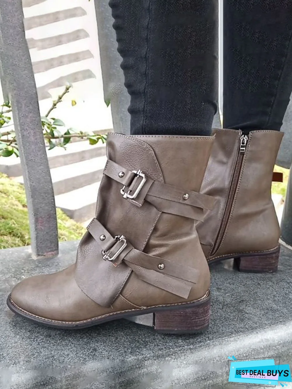 Western Style Retro Buckle Casual Mid Rise Boots