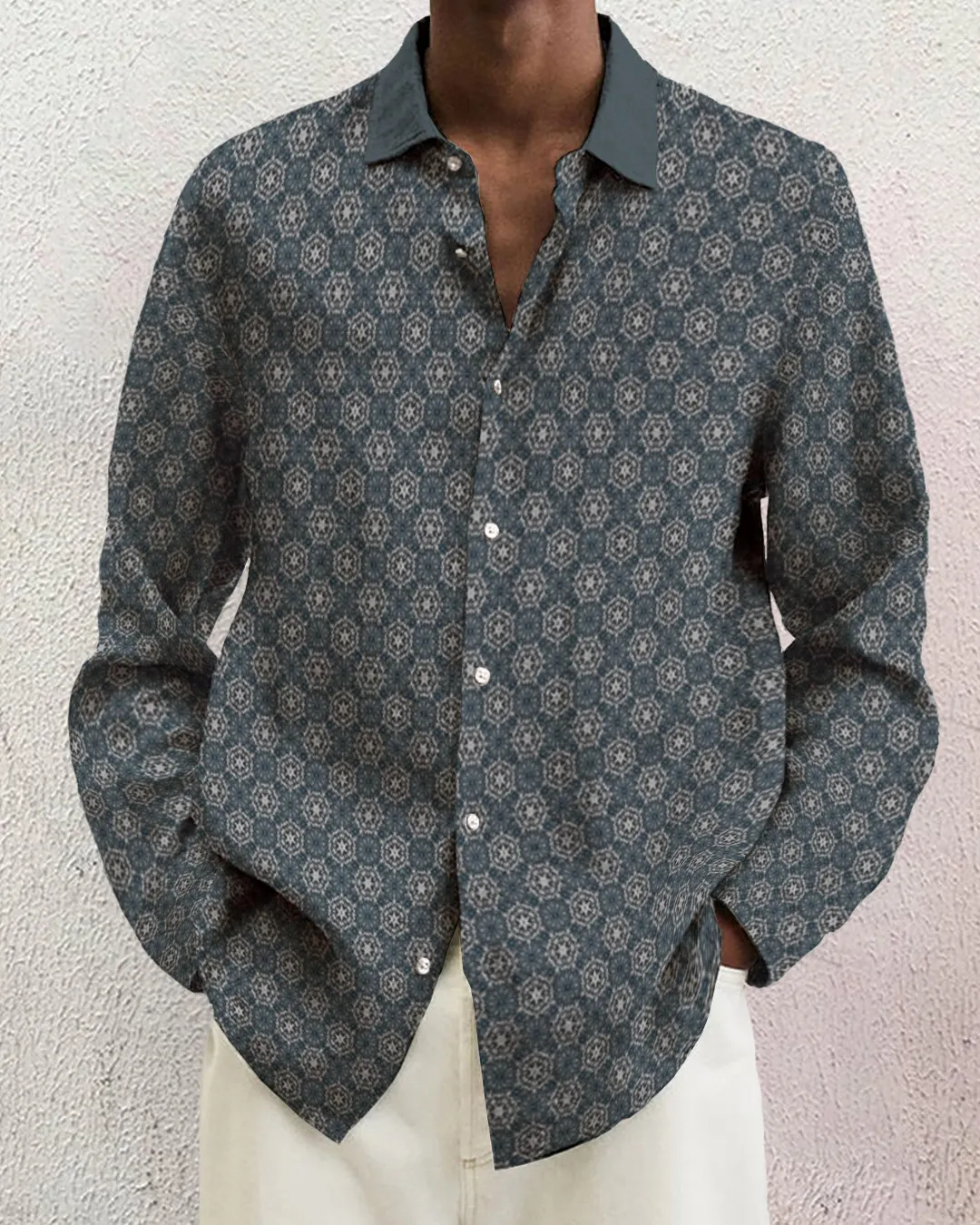 Elonglin Men's Casual Denim Shirt – Brushed Cotton Long Sleeve With Two Pockets, Classic Fit Jean Shirt - View #8