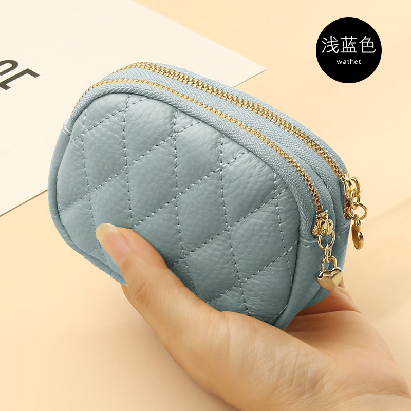 Women Mini Wallet Key Bag Genuine Leather Household Key Case Doube Zipper Multi-function Coin Purse Card Hold Bag Keychain Pouch Back to School