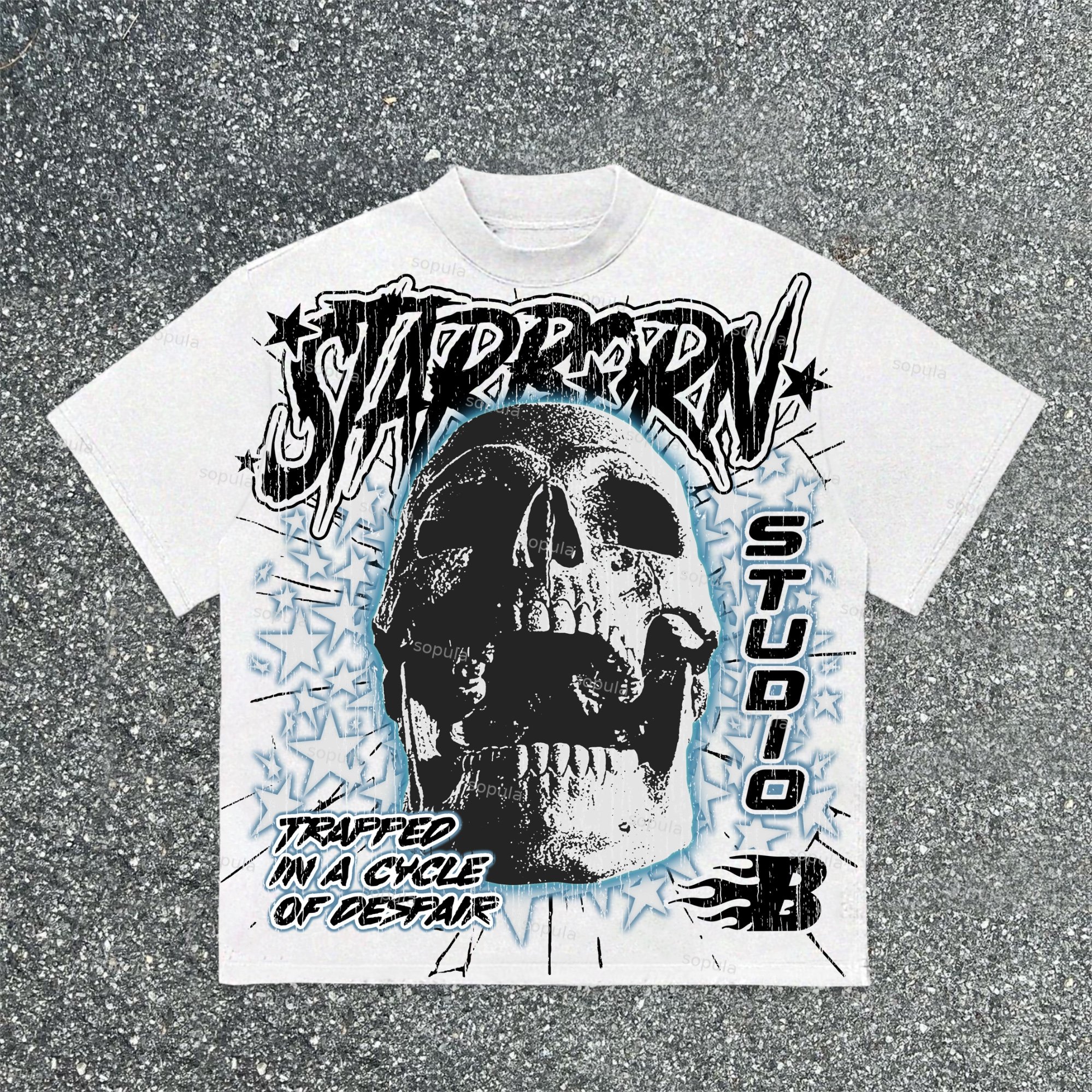 Sopula The Birth of The Star Skull Star Vintage Graphic Cotton T-Shirt