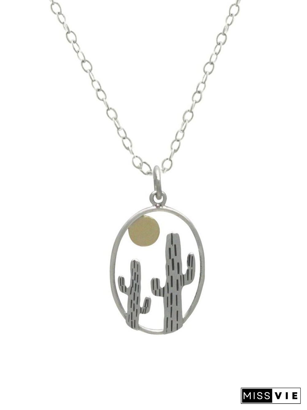 Casual Western Cactus Cutout Pendant Necklace