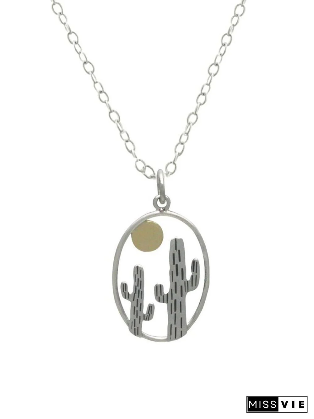 Casual Western Cactus Cutout Pendant Necklace