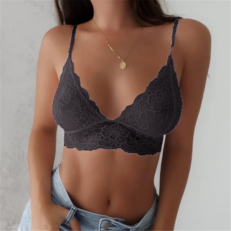 2021 Sexy Lace Sexy sling Basic Plus Size V-neck Active Bras Women Push Up Mesh Intimates Wireless Underwear Brallette Clothes