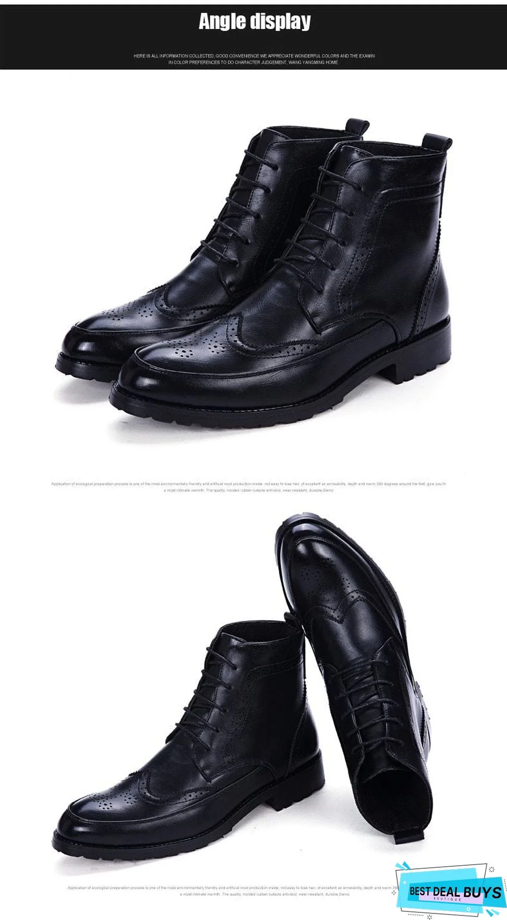 Men Pu Leather Ankle Oxford Boots British Style Male Casual Lace Up Derby Shoes Retro Carved Flower Brogue Shoes