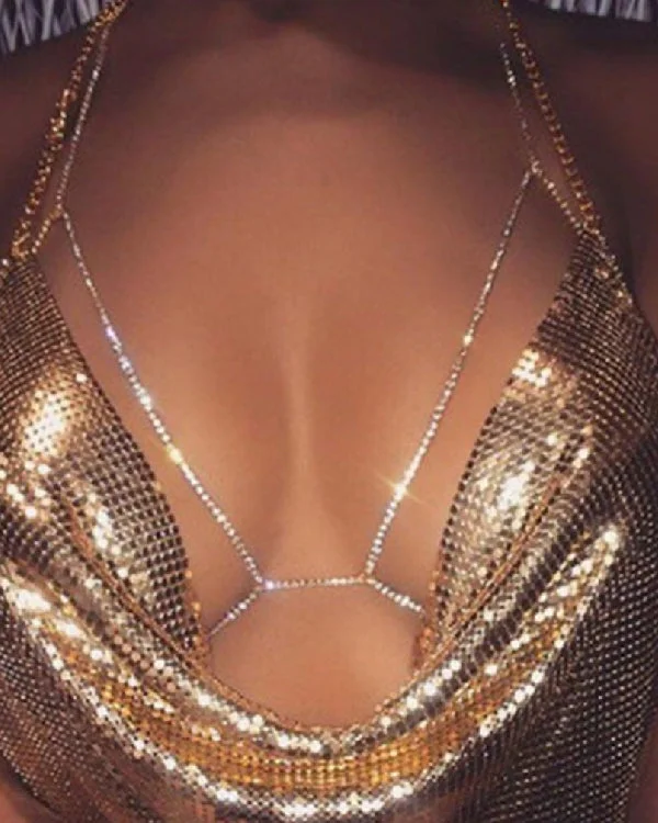 Sexy Diamond Covered Chain Bra