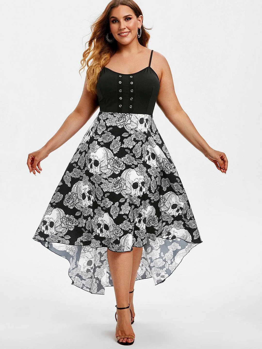 Plus Size Irregular Dress Skull Print Fluffy Slip Dress