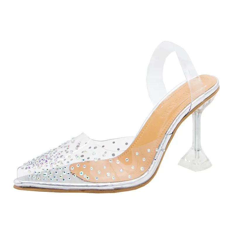 Breakj Breakj Transparent High-Heeled Sandals Women Wear High Heels In The Summer With A Water Drill Fish Mouth Shoes Fine High Heel Crystal Shoes