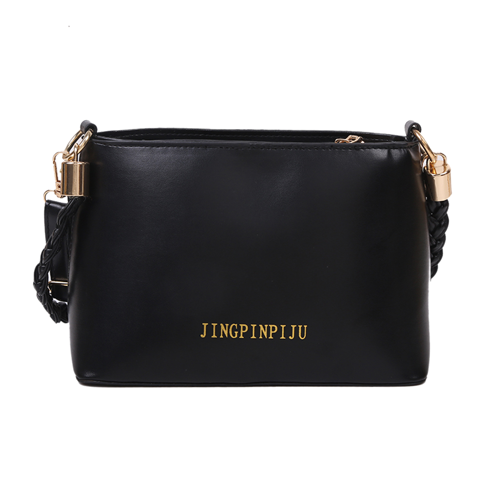 

Women Shoulder Handbag PU Leather Woven Strap Bucket Crossbody Bag, Black, 501 Original