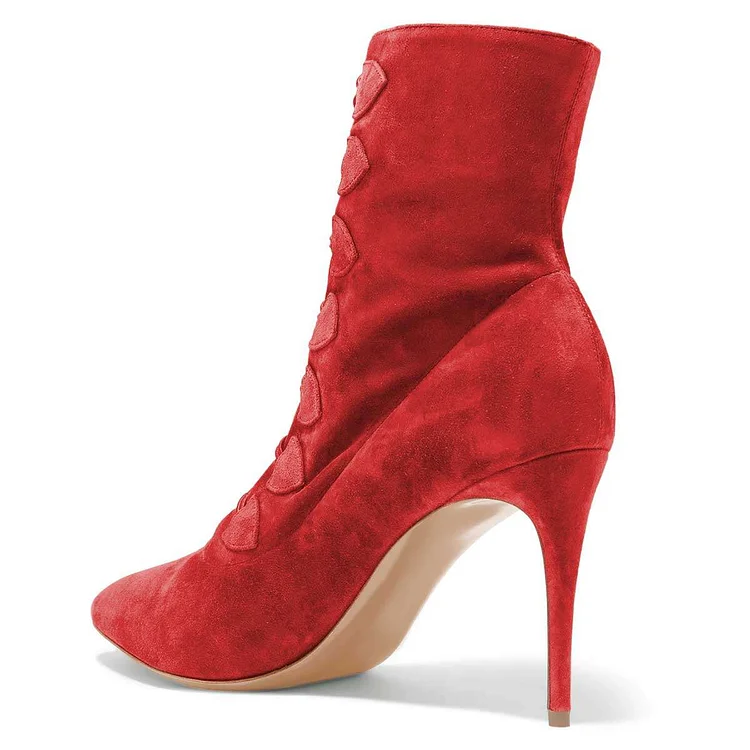 Red Agraffe Ankle Booties Stiletto Boots Vdcoo