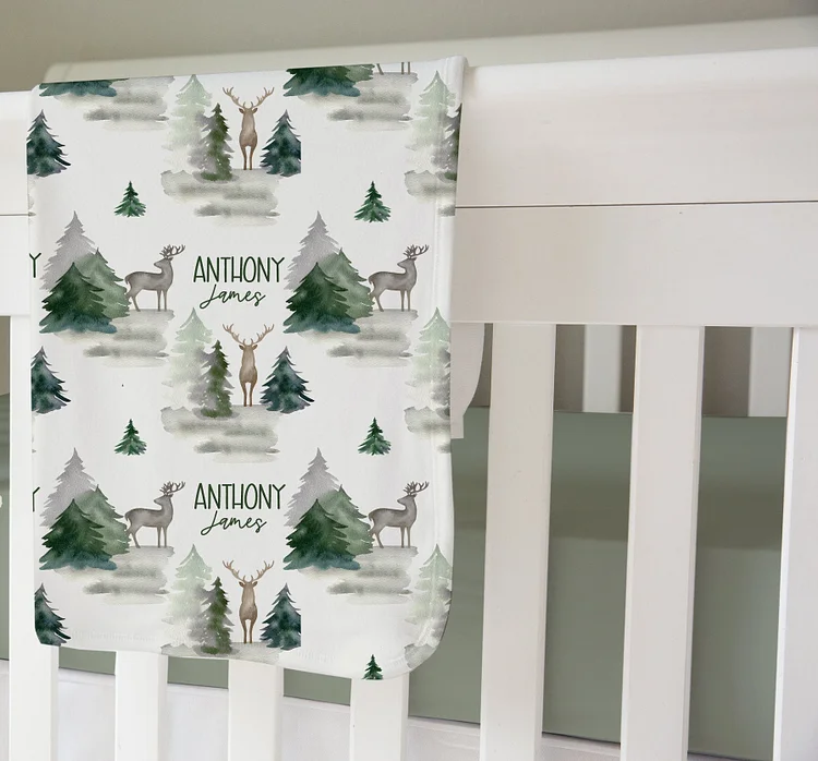 Personalized Baby Boy Woodland Swaddle Newborn Swaddle Blanket Set|Set18