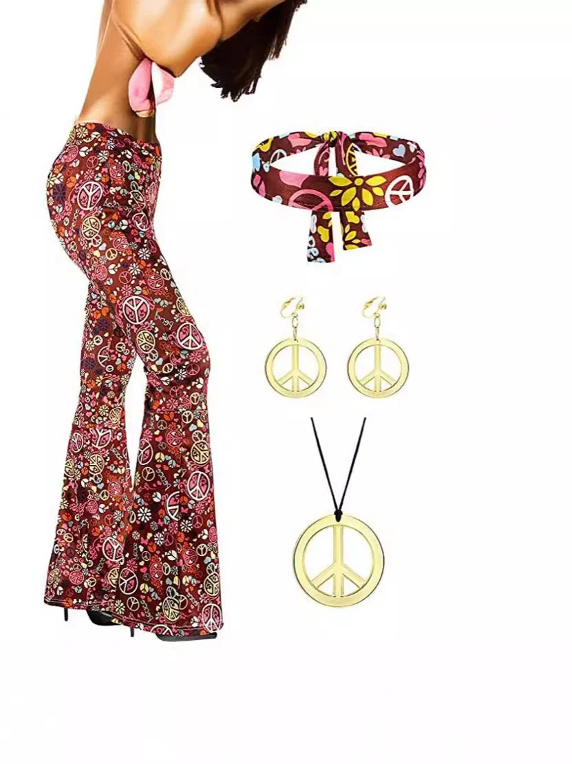 Athvotar Athvotar Halloween Print Flares 70S Hippie Retro Print Headband Bohemian